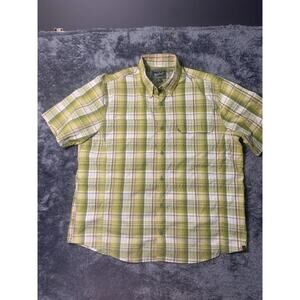 Woolrich Men’s XL Green Plaid Short Sleeve Button Down Shirt Cotton Outdoor